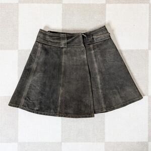 Vintage 70s brown suede wrap flare skirt